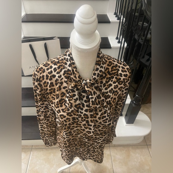 Ann Taylor Factory Leopard Print Tie-Neck Blouse - Brown & Black - Picture 6 of 15